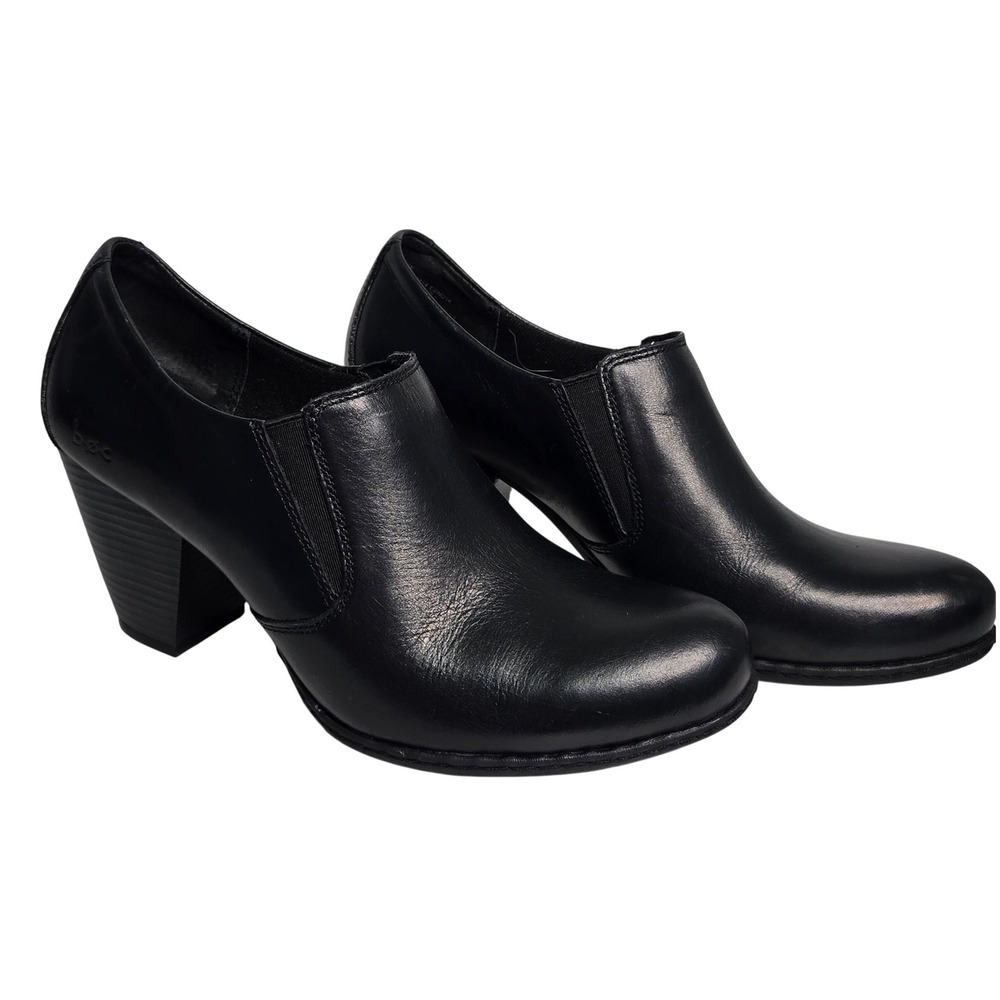 b.o.c. Born Concept Black Leather Shooties Block Heel Slip On Shoes 7M